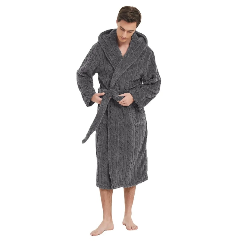 Fall And Winter Mens Warm Robe Pajamas Shu Cotton Velvet Jacquard Hooded Couple Robe 9