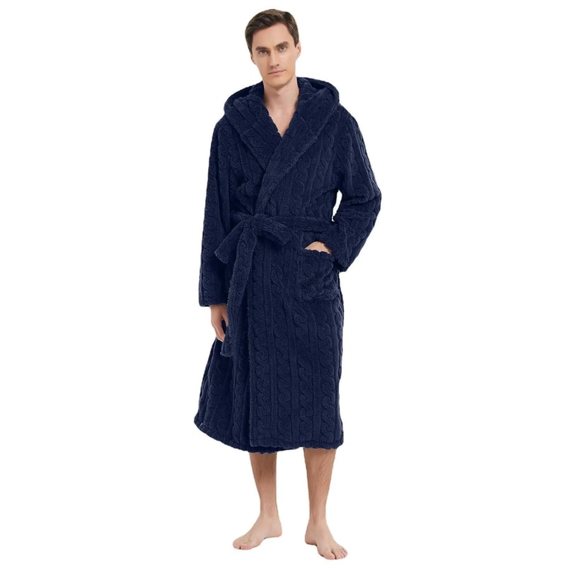 Fall And Winter Mens Warm Robe Pajamas Shu Cotton Velvet Jacquard Hooded Couple Robe 7