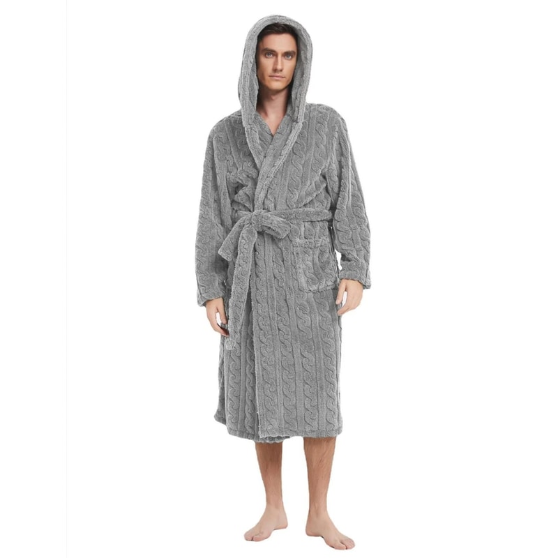 Fall And Winter Mens Warm Robe Pajamas Shu Cotton Velvet Jacquard Hooded Couple Robe 8
