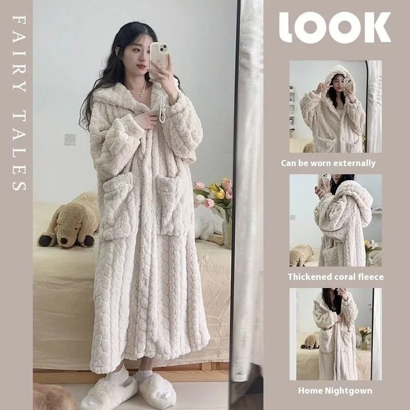 Autumn And Winter Facecloth Female Coral Velvet Long Home Wear Robe 6