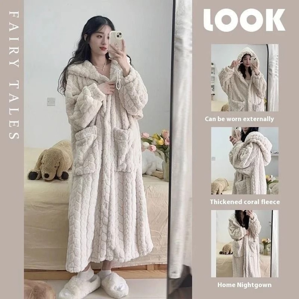 Autumn And Winter Facecloth Female Coral Velvet Long Home Wear Robe 0