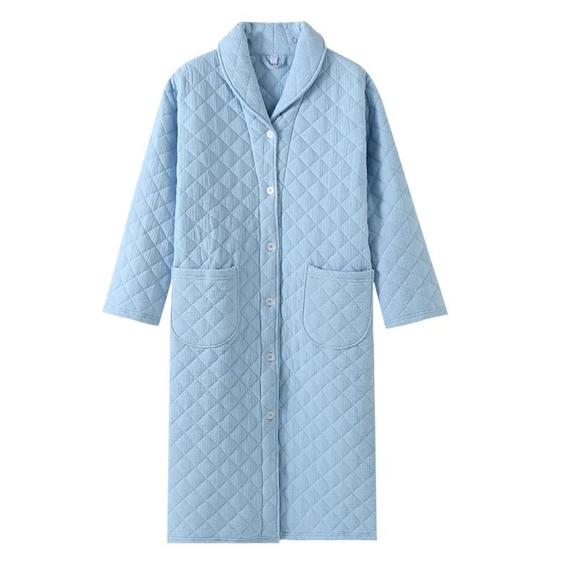 Autumn Winter Women Warm Cotton With Filler Robe Ladies Bathrobe Long Sleeve Dressing Gown 3