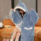 Winter Warm Fleece Shark Robe Womens One Piece Nightgown Long Sleeve Button Up Design 0