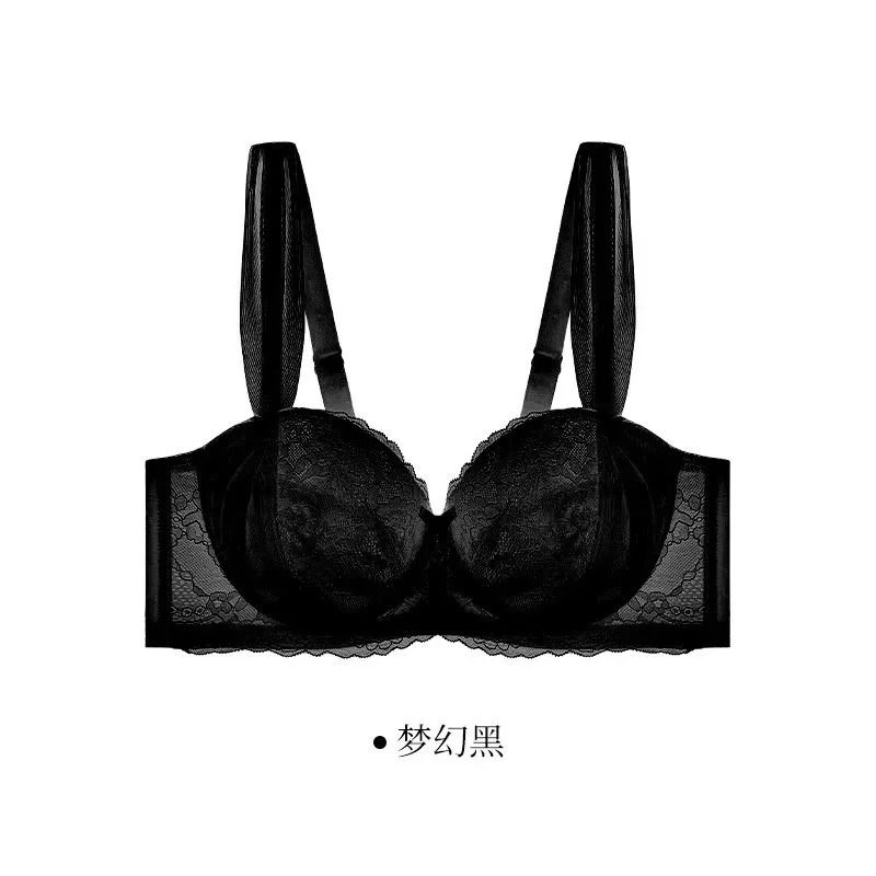 French Lace Bra For Women Big Chest Appears Small Pushup Breast Collection Anti Sagging Lingerie 6