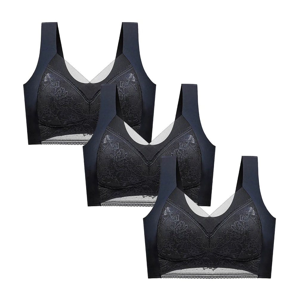 FallSweet 3PCS Lace Push Up Bras For Women Sexy Wireless Ice Silk Deep V Bralette Tops 18