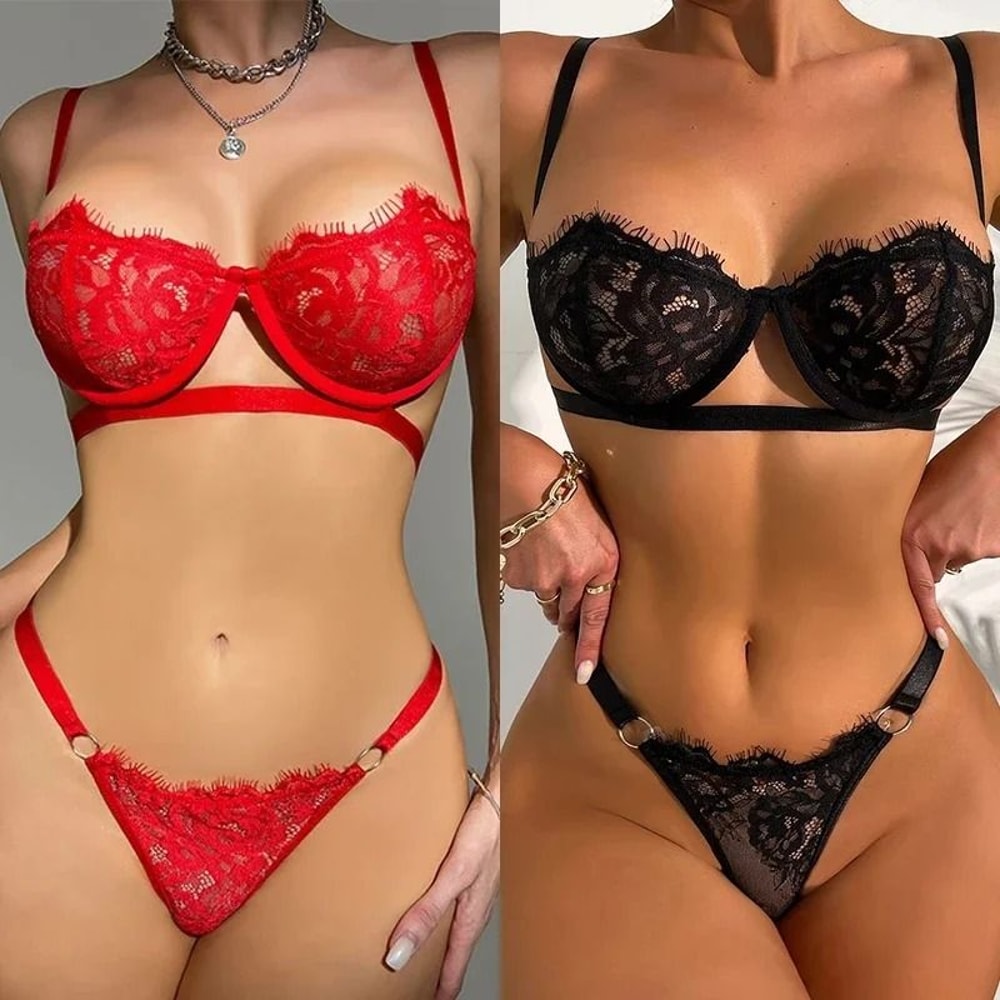 Fairy Embroidery Push Up Lingerie Lace Transparent Underwear Delicate Bra Brief Set 2