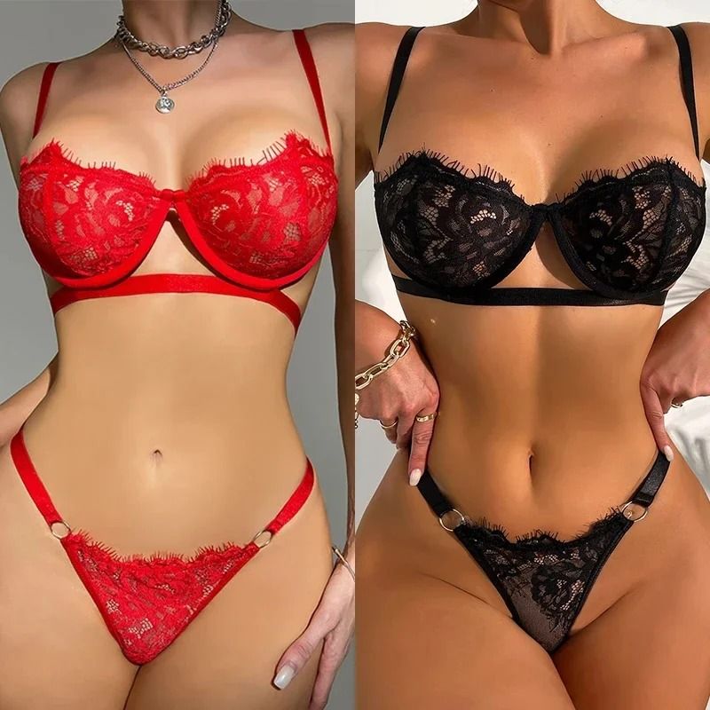Fairy Embroidery Push Up Lingerie Lace Transparent Underwear Delicate Bra Brief Set 2