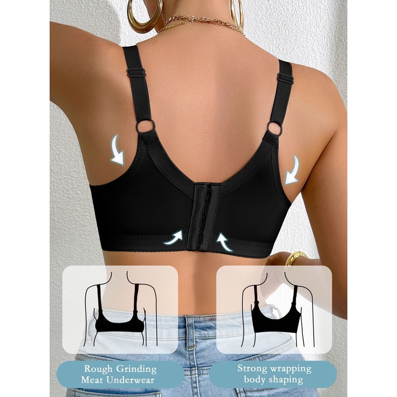 Sexy Womens Lace Splicing Underwire PushUp And Side Breast Minimizing Bra 3