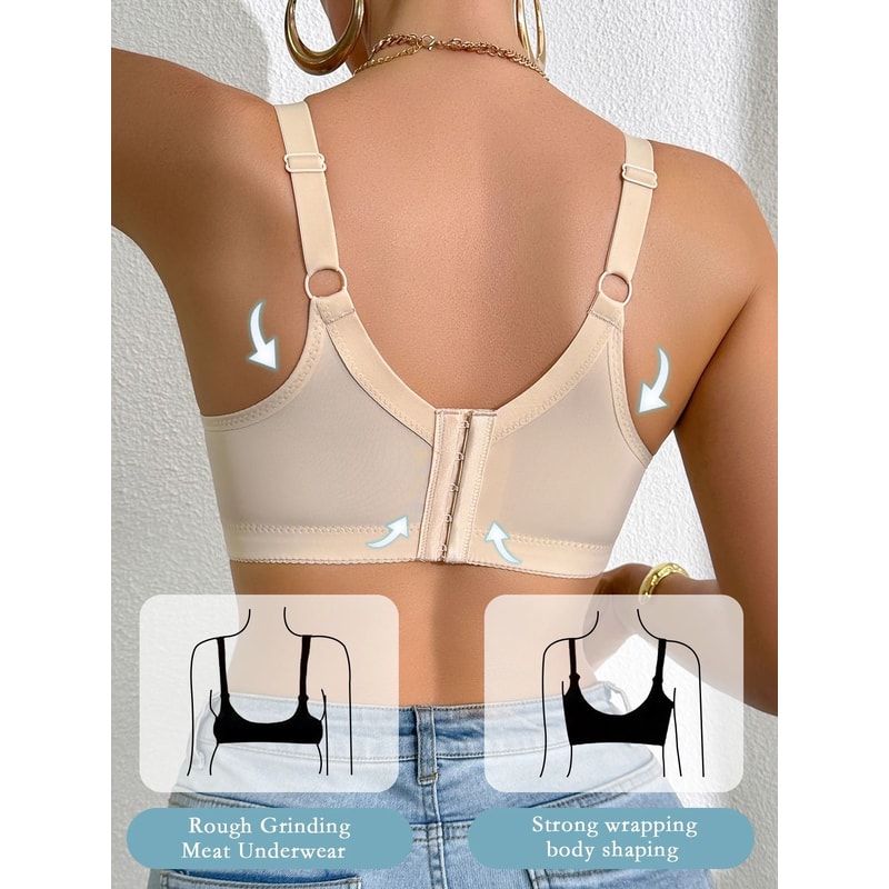 Sexy Womens Lace Splicing Underwire PushUp And Side Breast Minimizing Bra 5