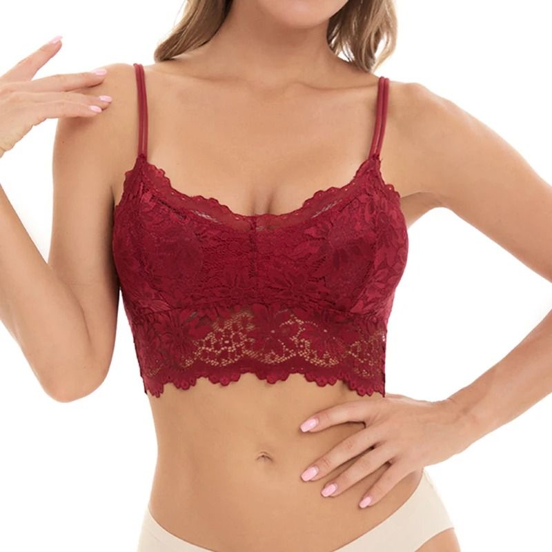 Womens Comfortable Lace Bralette Top Wireless Hollow Out Seamless Underwear 1