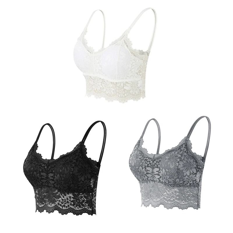 Womens Comfortable Lace Bralette Top Wireless Hollow Out Seamless Underwear 13