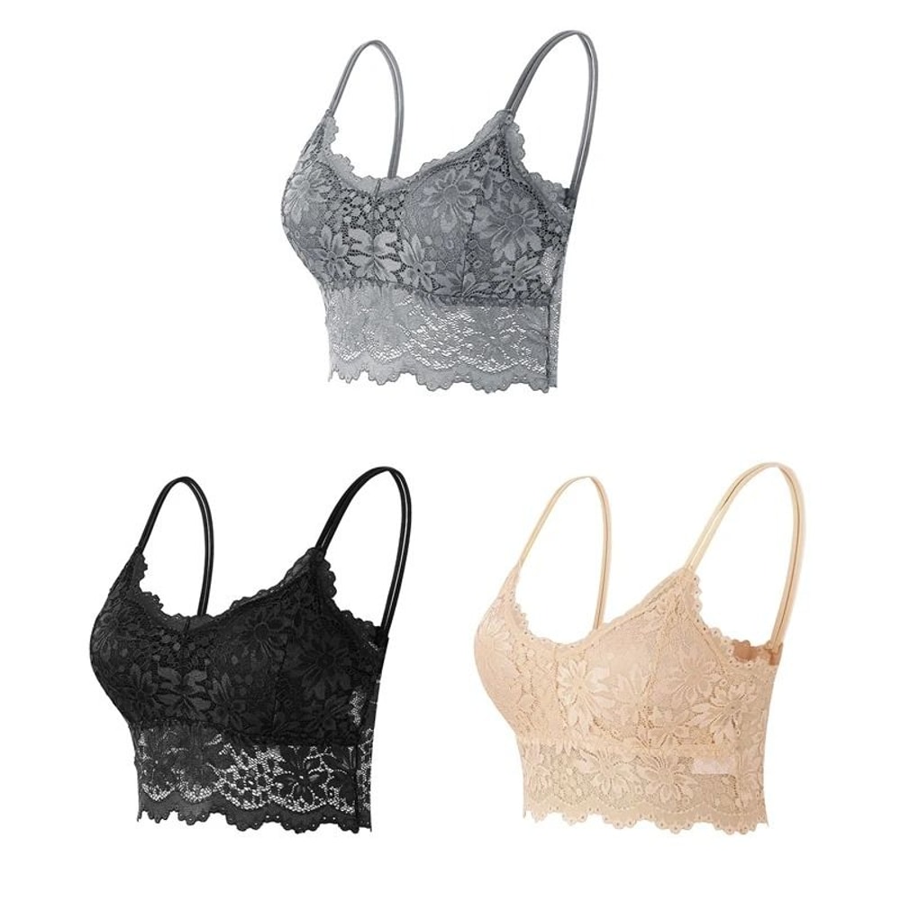 Womens Comfortable Lace Bralette Top Wireless Hollow Out Seamless Underwear 15