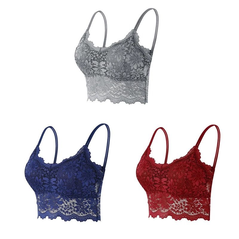 Womens Comfortable Lace Bralette Top Wireless Hollow Out Seamless Underwear 17