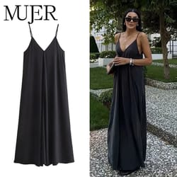 mujer black slip & red draped backless maxi dress