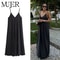 MUJER Black Slip Red Draped Backless Maxi Dress 0