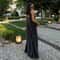 MUJER Black Slip Red Draped Backless Maxi Dress 1