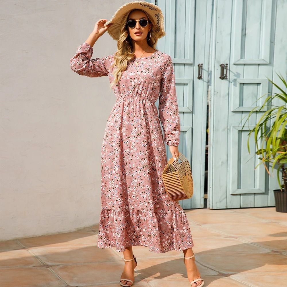 Womens Bohemian Floral Chiffon Full Sleeve Maxi Dress 3