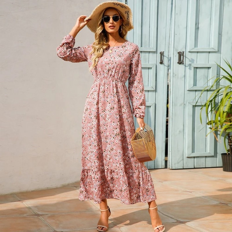 Womens Bohemian Floral Chiffon Full Sleeve Maxi Dress 3