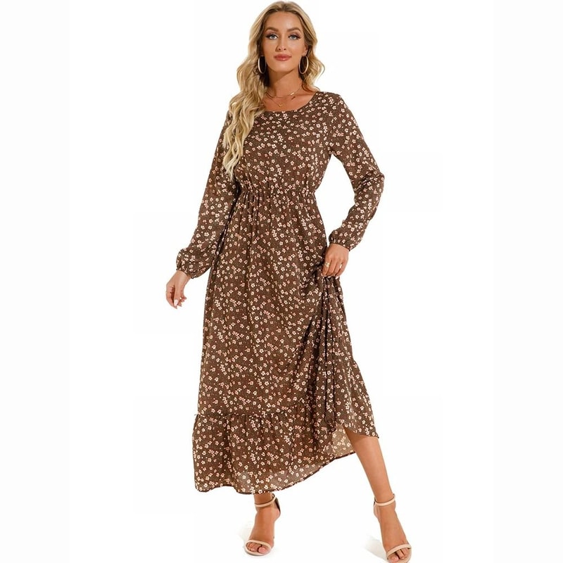 Womens Bohemian Floral Chiffon Full Sleeve Maxi Dress 13