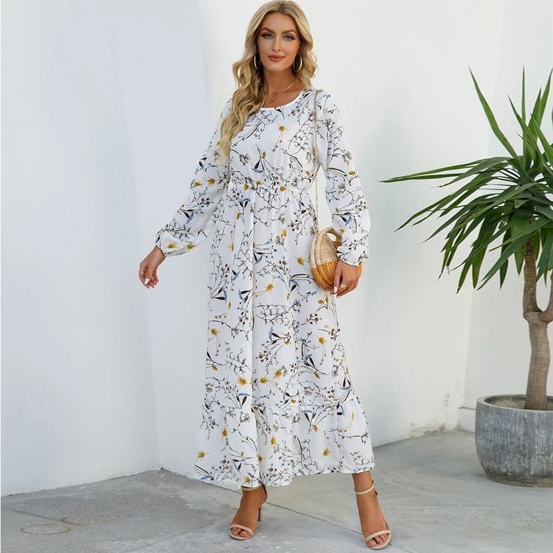 Womens Bohemian Floral Chiffon Full Sleeve Maxi Dress 16