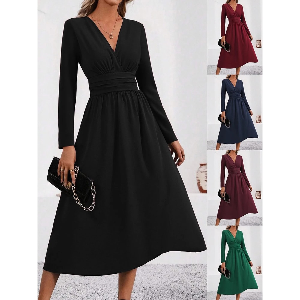 Elegant Overlap VNeck Knit Bodycon Maxi Dress 0