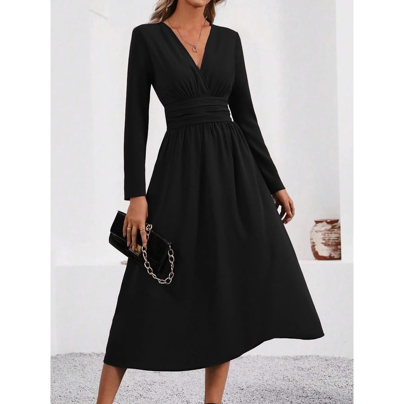 Elegant Overlap VNeck Knit Bodycon Maxi Dress 3