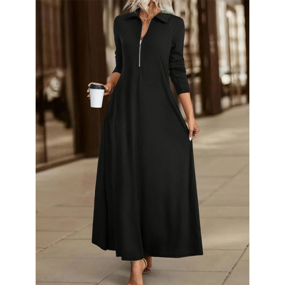 Womens Elegant Solid Long Sleeve Shirt Maxi Dress With Pockets 5