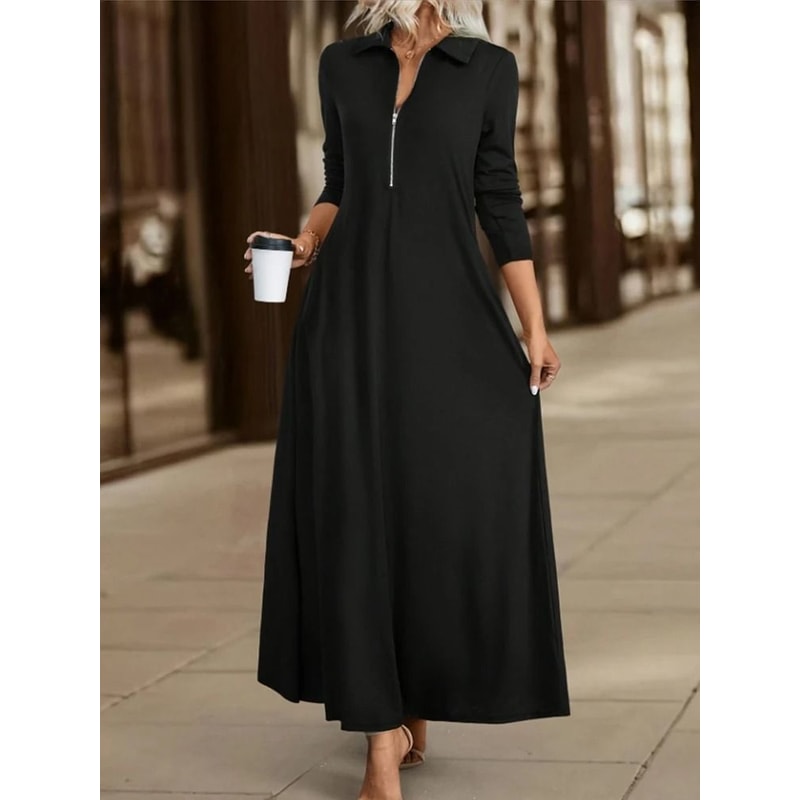 Womens Elegant Solid Long Sleeve Shirt Maxi Dress With Pockets 5