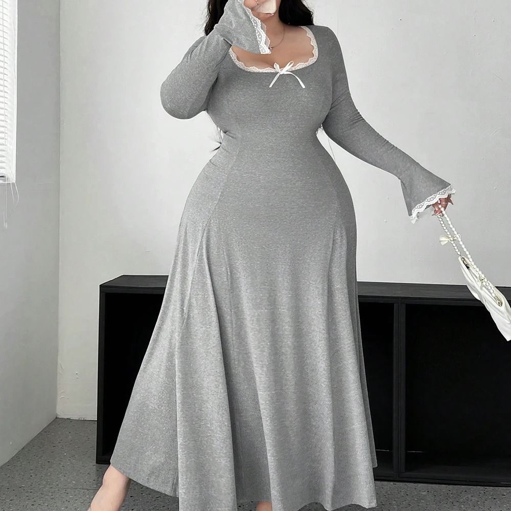 Plus Size Pure Color Elegant ALine Draped Maxi Dress 0