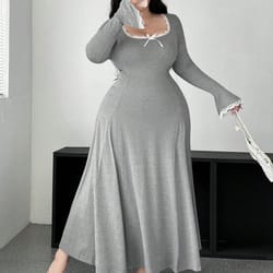 plus size pure color elegant a-line draped maxi dress