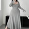 Plus Size Pure Color Elegant ALine Draped Maxi Dress 0
