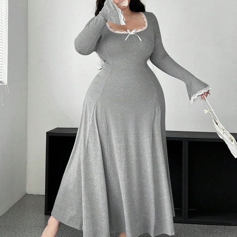 Plus Size Pure Color Elegant ALine Draped Maxi Dress 0
