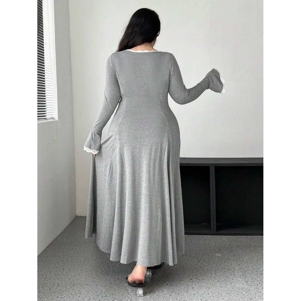 Plus Size Pure Color Elegant ALine Draped Maxi Dress 3