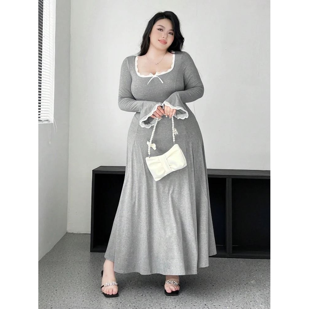 Plus Size Pure Color Elegant ALine Draped Maxi Dress 5