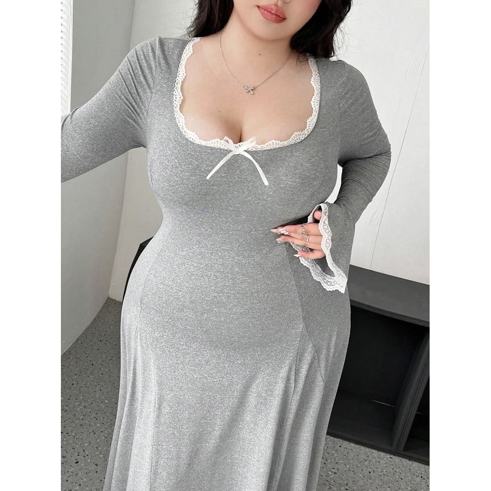 Plus Size Pure Color Elegant ALine Draped Maxi Dress 6