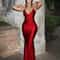 Nibber Red Shiny Spaghetti Strap BodyShaping Maxi Dress 0