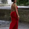 Nibber Red Shiny Spaghetti Strap BodyShaping Maxi Dress 1
