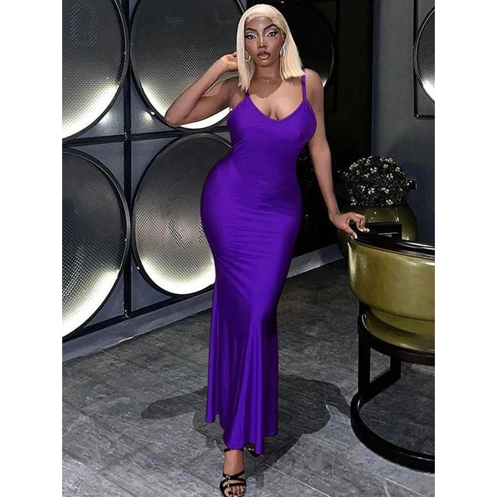 Nibber Red Shiny Spaghetti Strap BodyShaping Maxi Dress 6