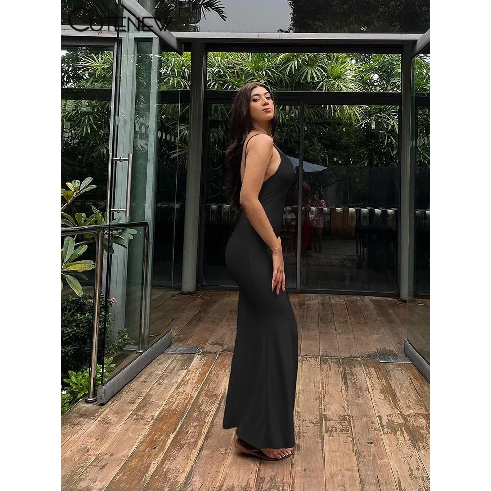 Nibber Red Shiny Spaghetti Strap BodyShaping Maxi Dress 7