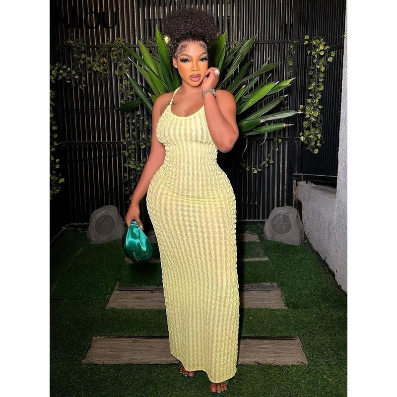 Kliou Solid Ruched Spaghetti Strap Bandage Maxi Dress 0