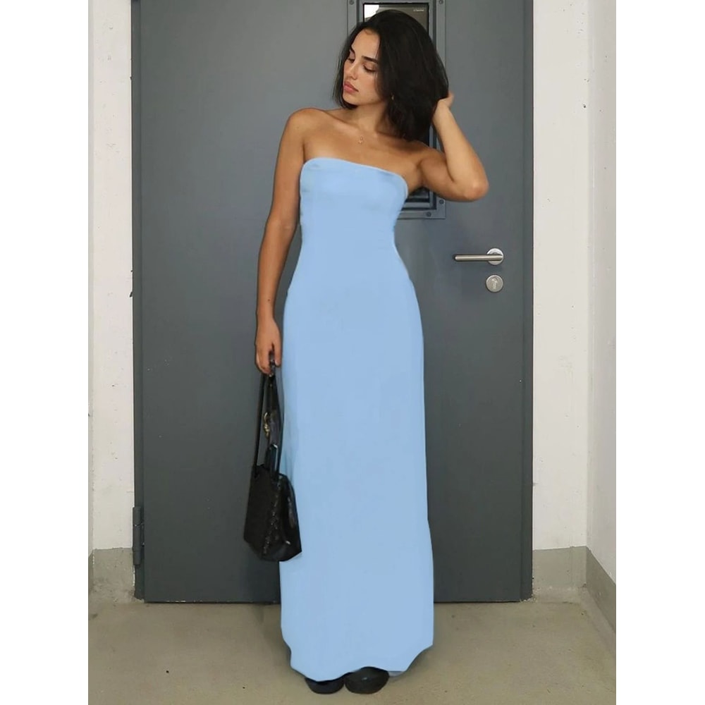 Hugcitar Black Strapless Long Sleeve Bodycon Maxi Dress 7