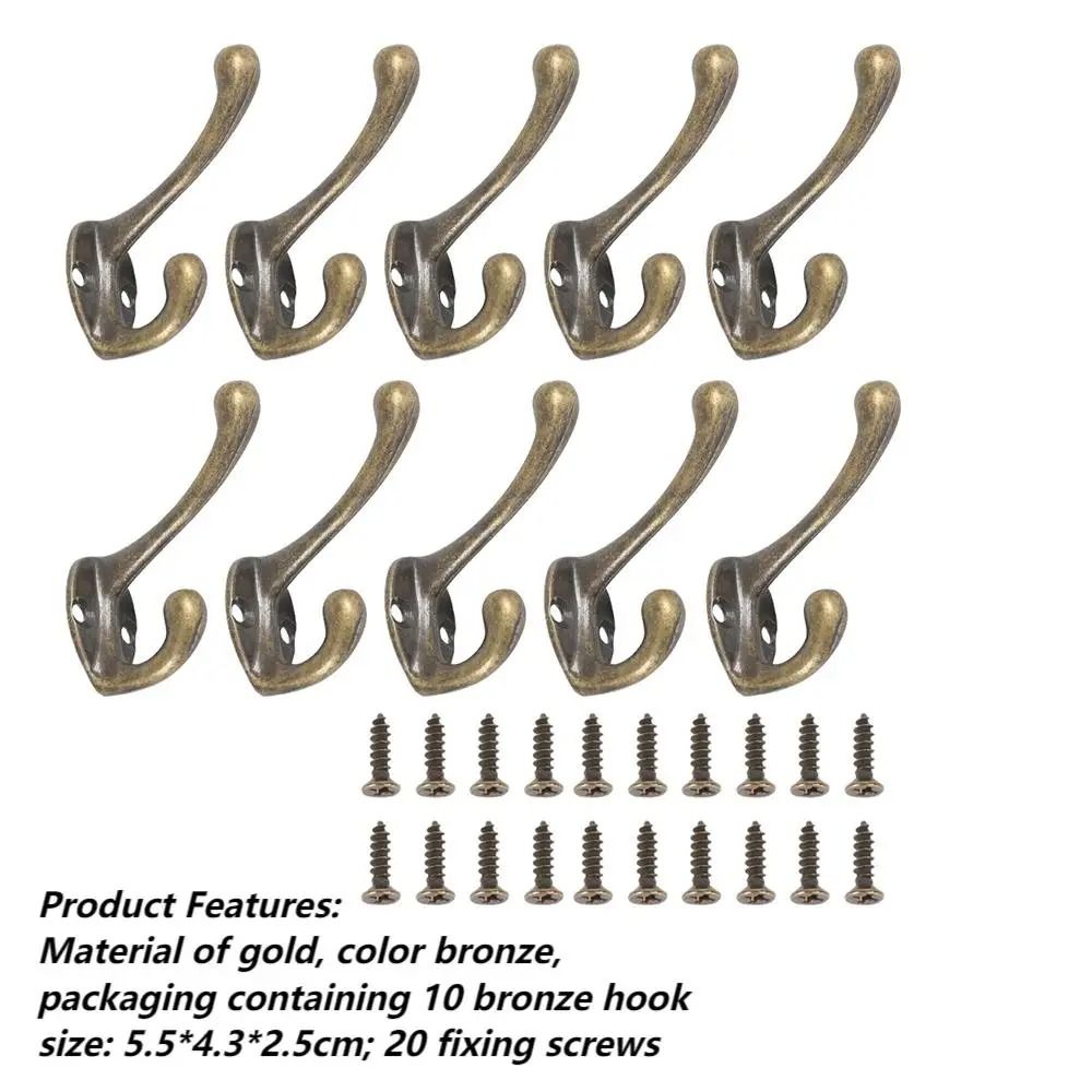 1020 Pcs Wall Mounted Dual Coat Hooks Bronze Vintage Style 4