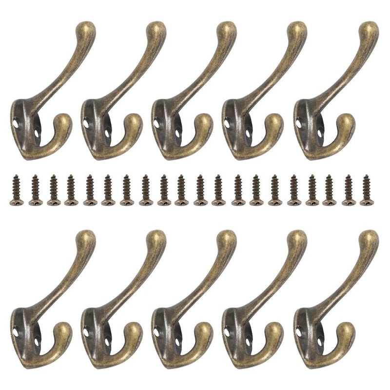 1020 Pcs Wall Mounted Dual Coat Hooks Bronze Vintage Style 6
