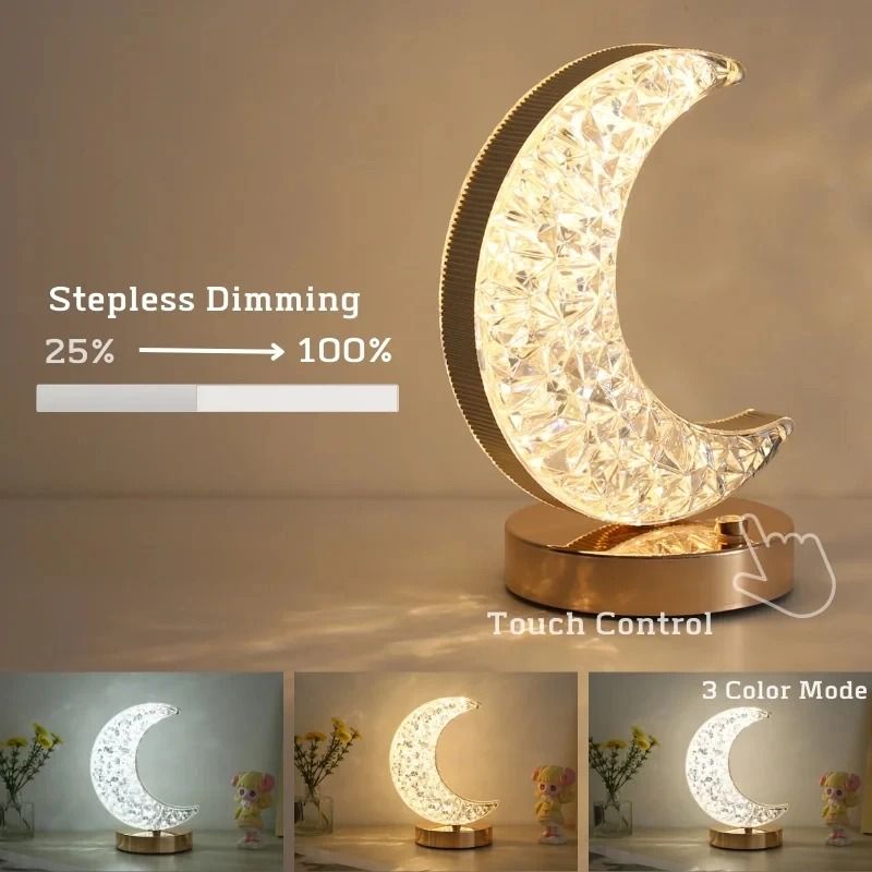 Bedroom Crystal Touch Dimming 3D Moon Lamp 1
