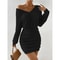 Womens Autumn Winter Knitted VNeck Wrap Sweater Dress Casual Bodycon Mini Robe 2