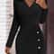 New Autumn And Winter Solid Color VNeck Fitted Bodycon Long Sleeve Dress For Women 2