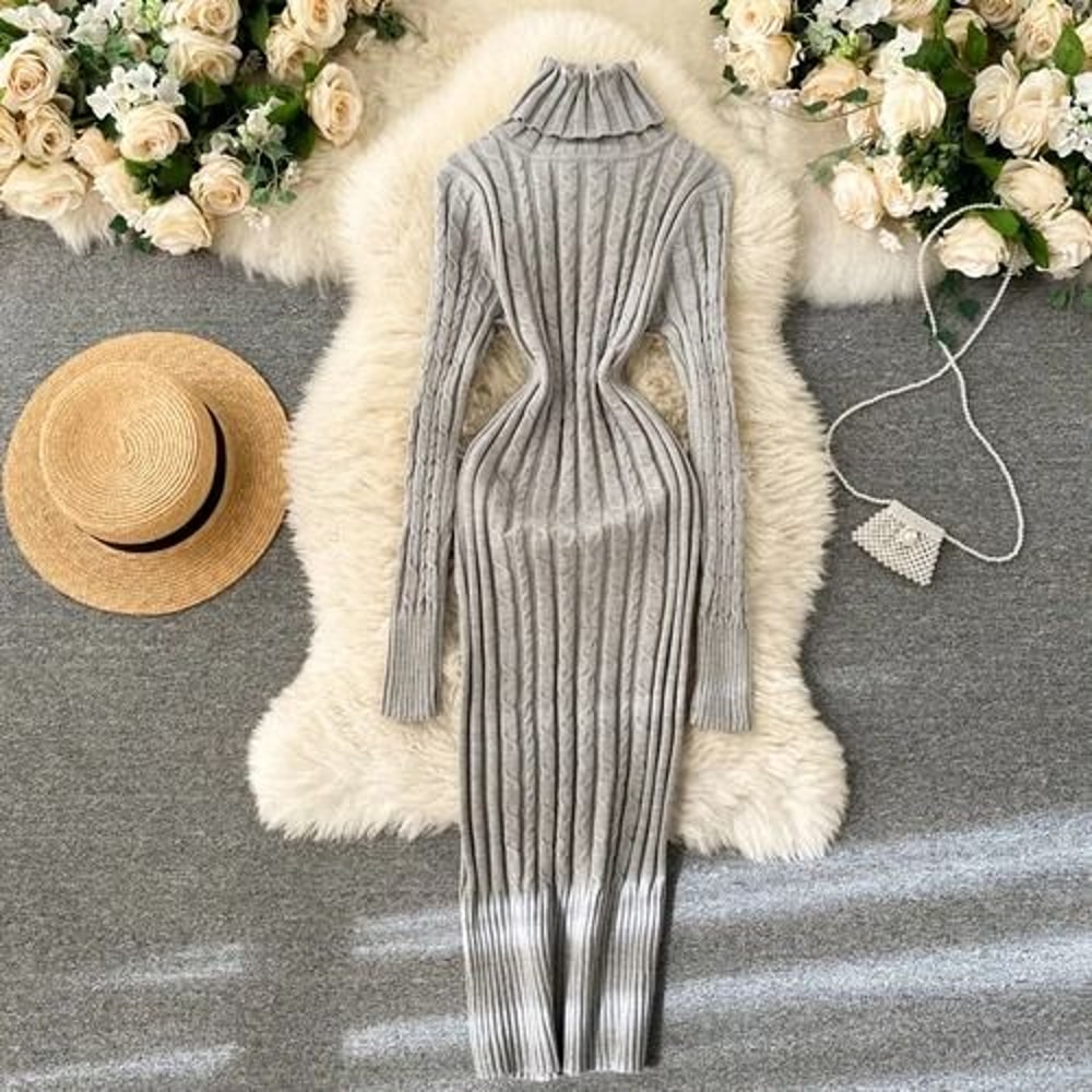 Seoulish Autumn Winter Twist Womens Wrap Knitted Bodycon Long Sleeve Sheath Dress 9