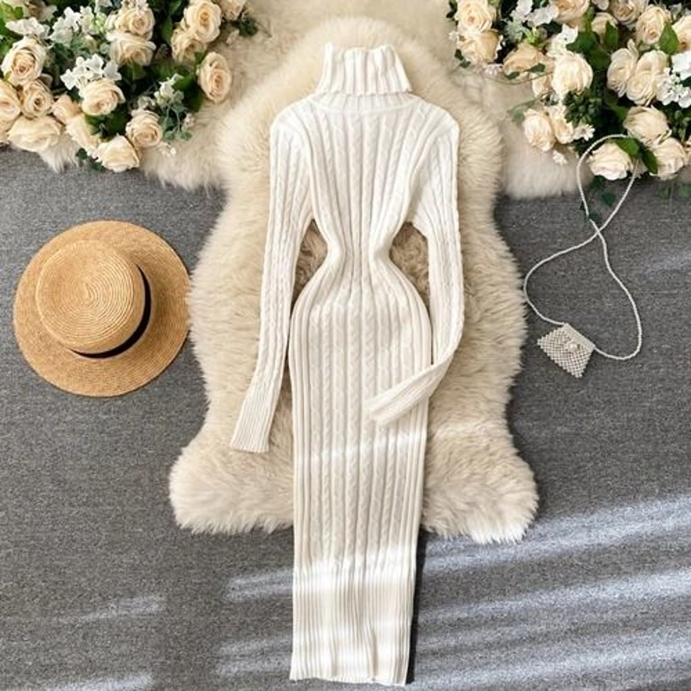 Seoulish Autumn Winter Twist Womens Wrap Knitted Bodycon Long Sleeve Sheath Dress 6