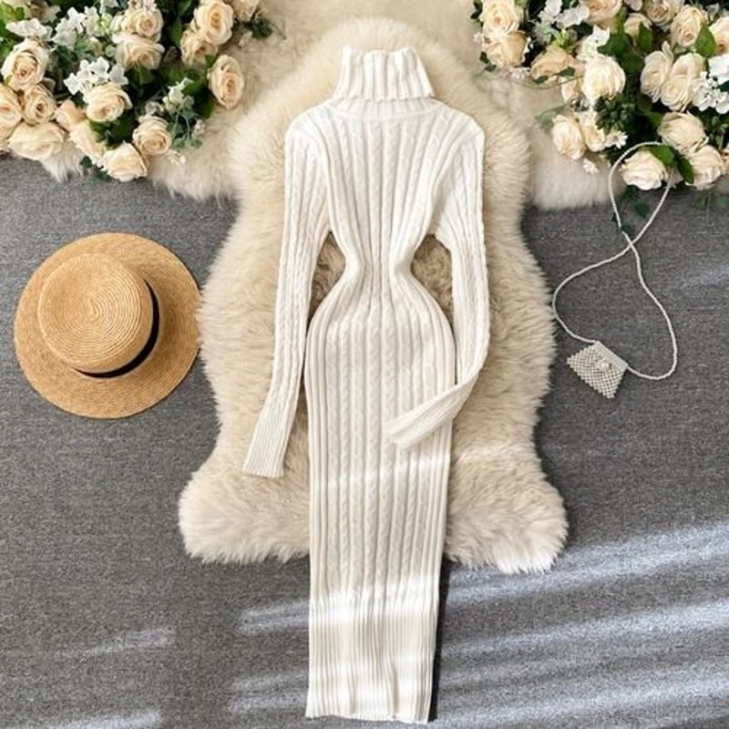 Seoulish Autumn Winter Twist Womens Wrap Knitted Bodycon Long Sleeve Sheath Dress 6