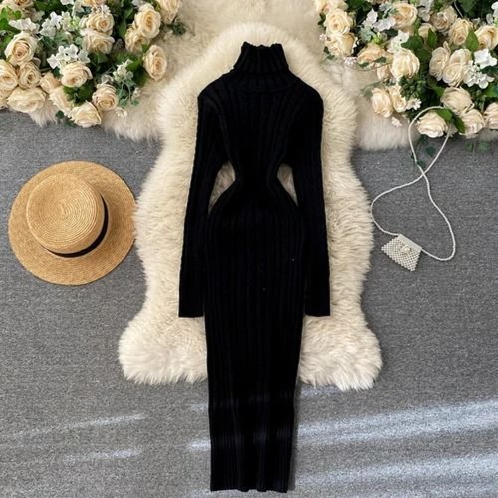Seoulish Autumn Winter Twist Womens Wrap Knitted Bodycon Long Sleeve Sheath Dress 7